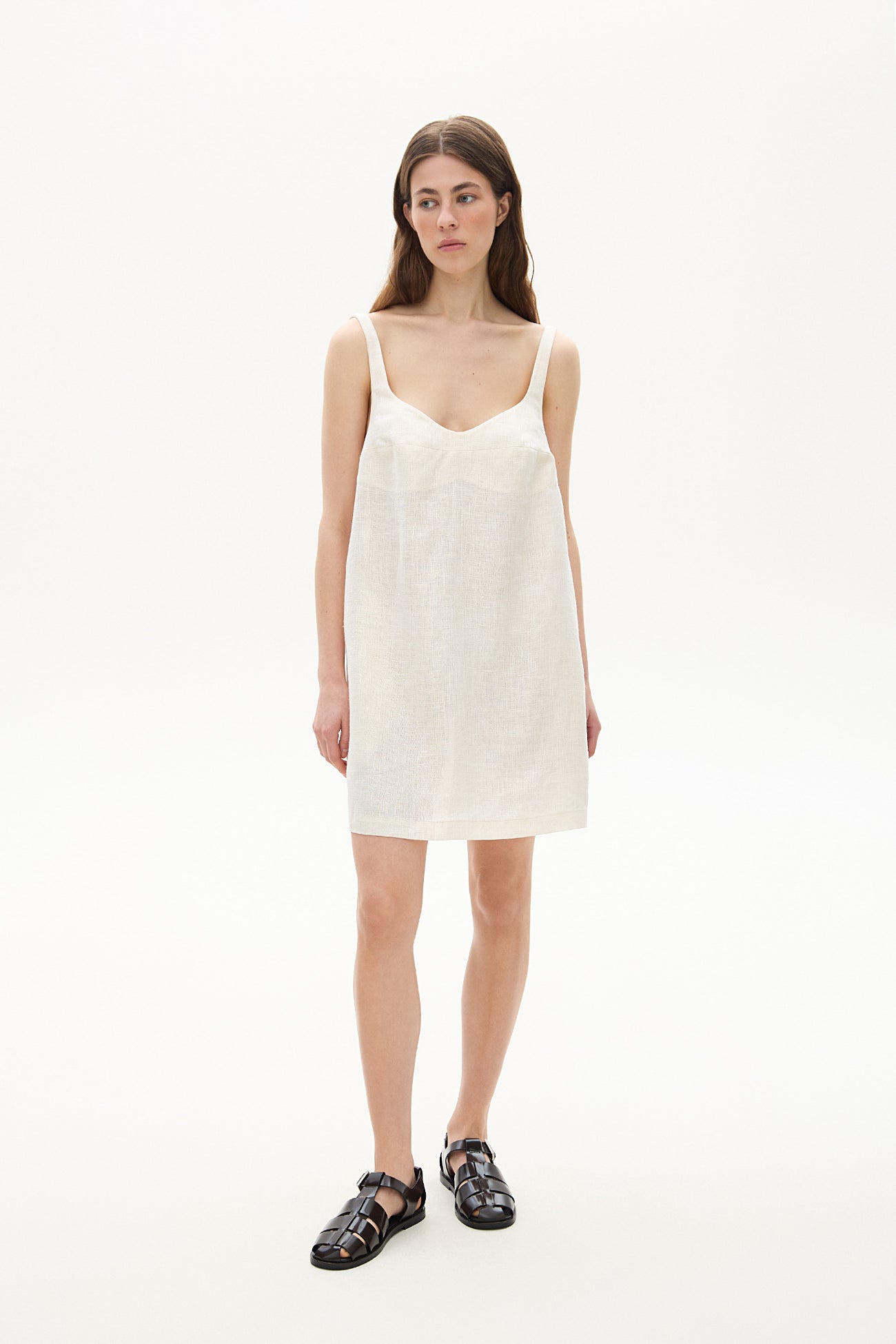 Linen mini dress with bra creamy