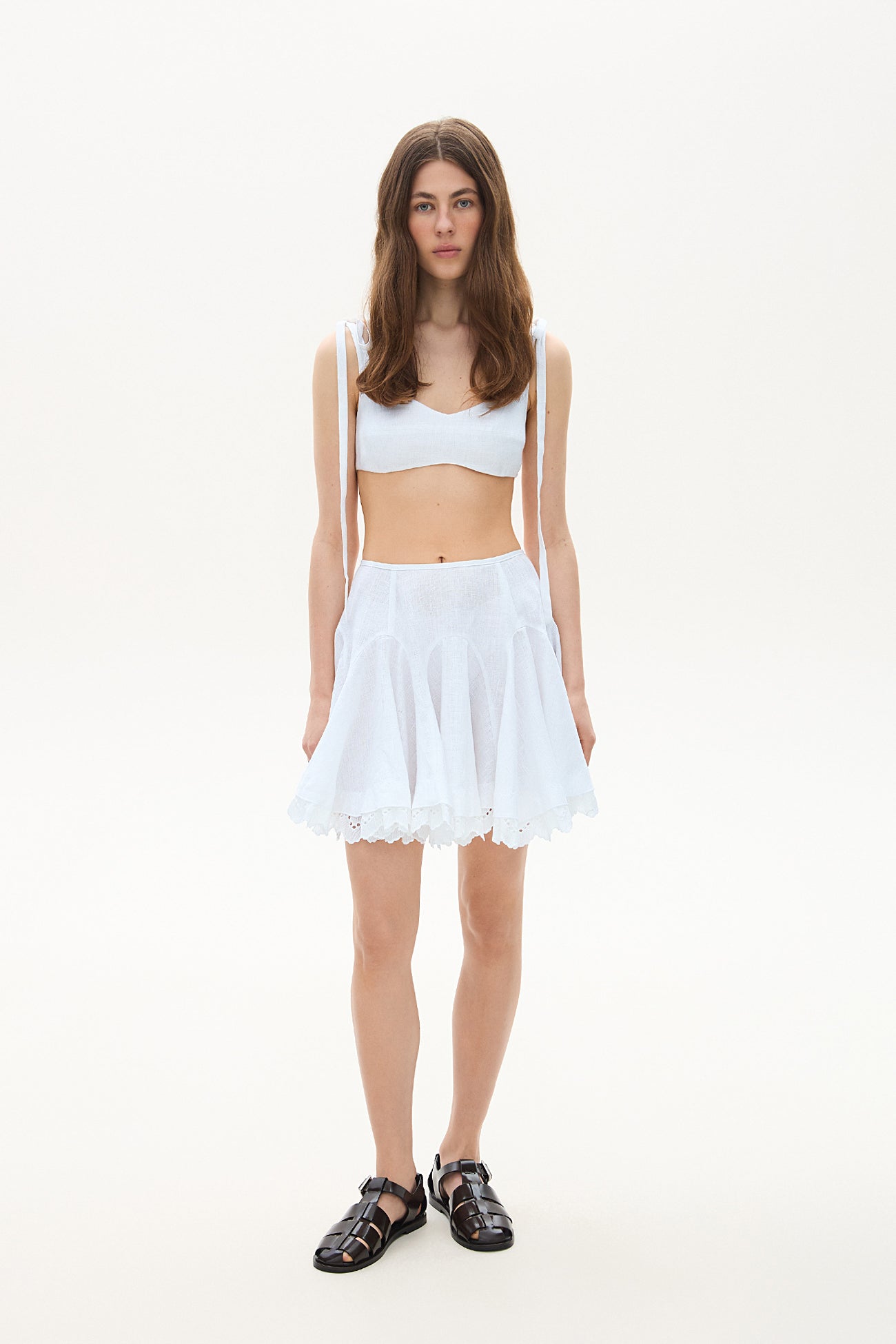 Linen mini skirt with lace white