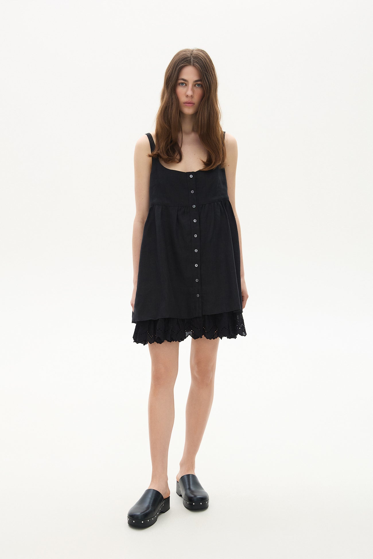 Short dress with buttons and lace black