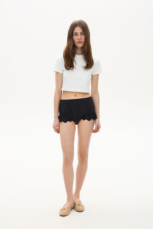 Linen bikini shorts with lace black