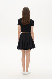 Linen mini skirt with lace black