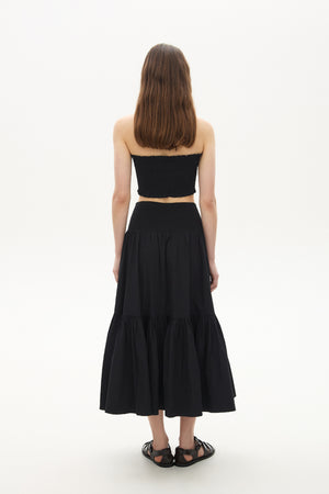 Cotton skirt with a wide elastic band black
