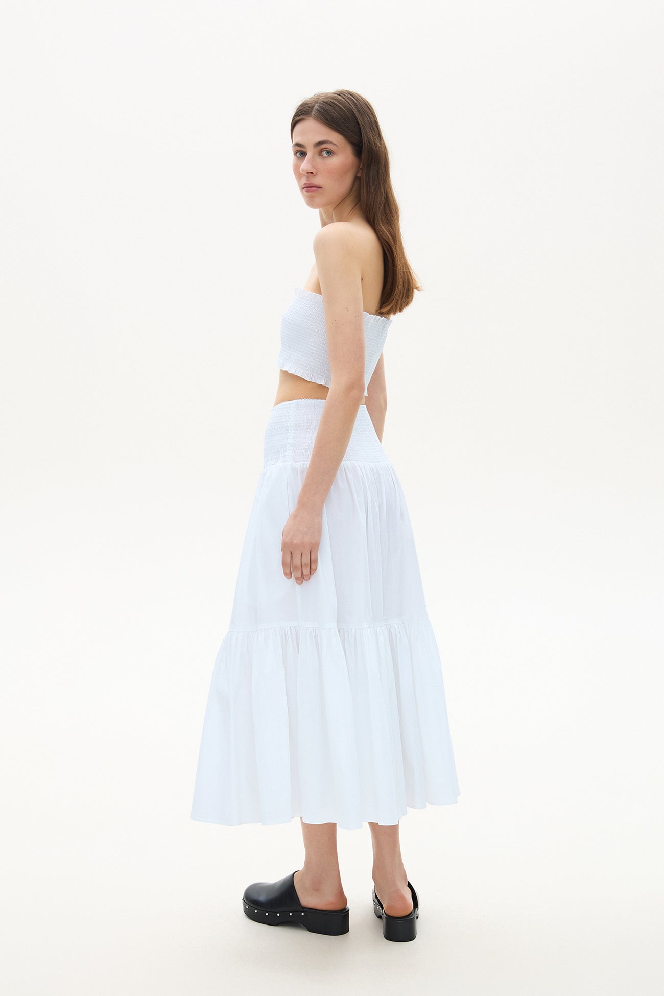 Cotton skirt with a wide elastic band white