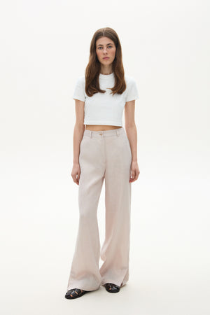 Linen pants with slits creamy