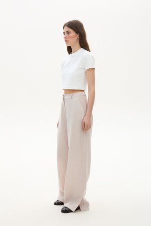 Linen pants with slits creamy