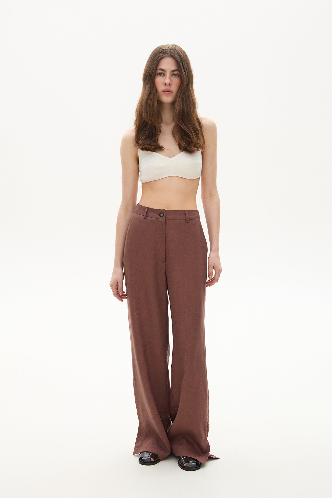 Linen pants with slits chocolate