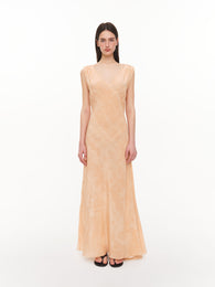 Maxi dress with deep neckline peach