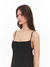 Black linen dress with thin straps