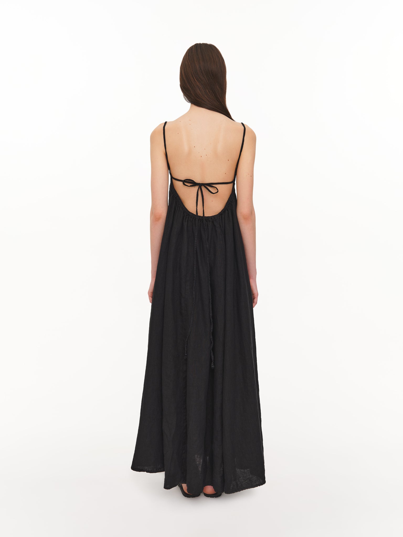 Black linen dress with thin straps