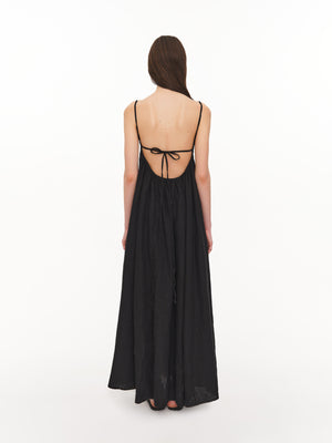 Black linen dress with thin straps