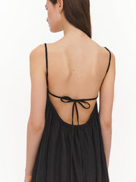 Black linen dress with thin straps