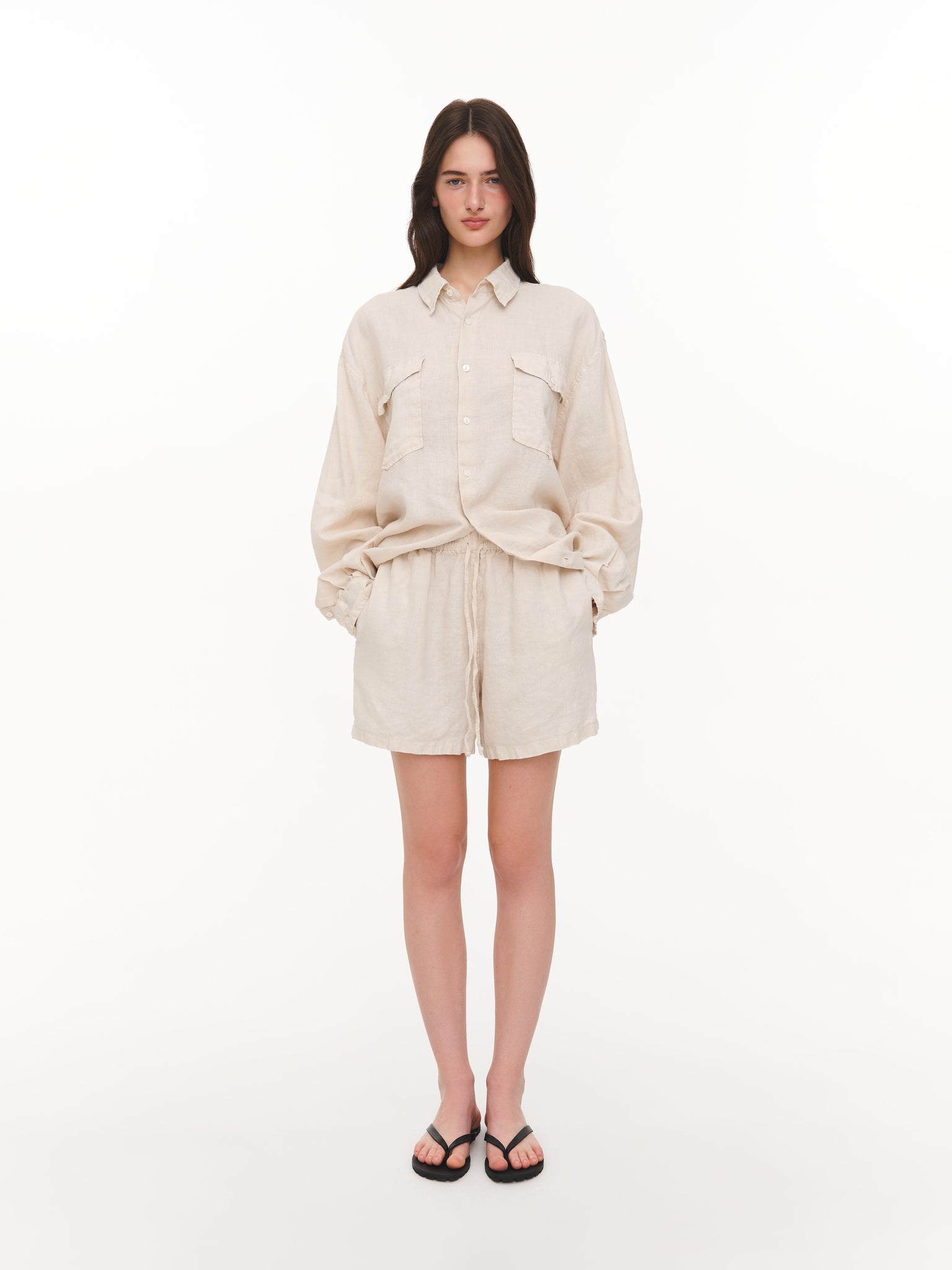 Basic linen shorts ivory