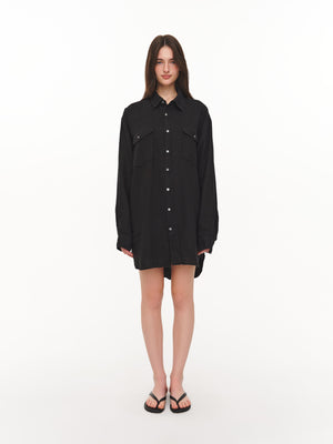 Loose-fit linen shirt black
