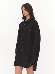 Loose-fit linen shirt black