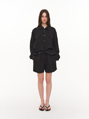 Basic linen shorts black