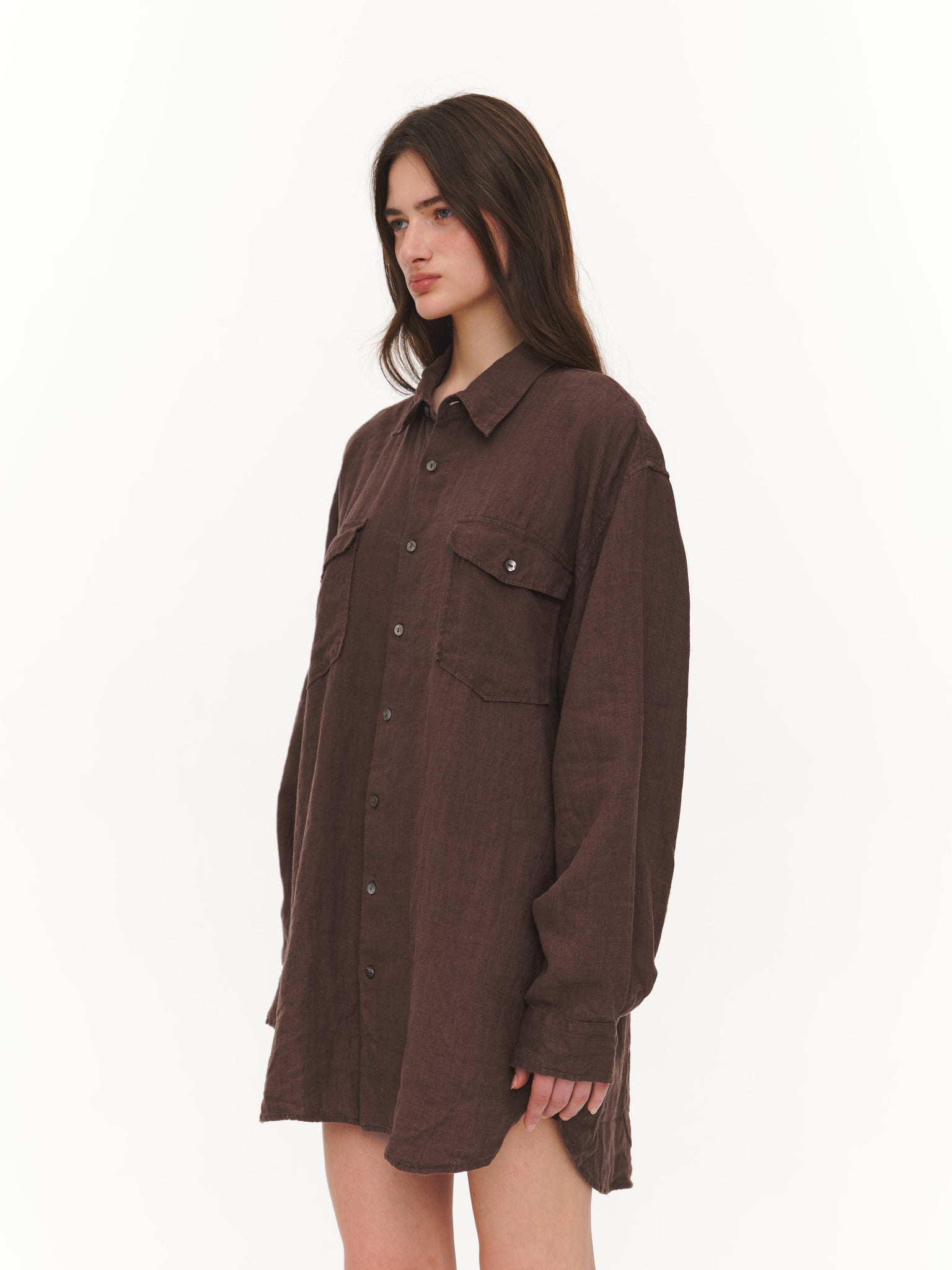 Loose-fit linen shirt brown
