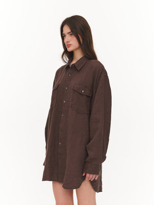 Loose-fit linen shirt brown