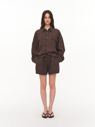 Loose-fit linen shirt brown