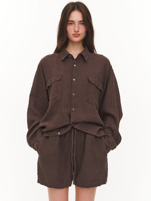 Loose-fit linen shirt brown
