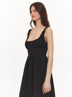 Linen midi dress black