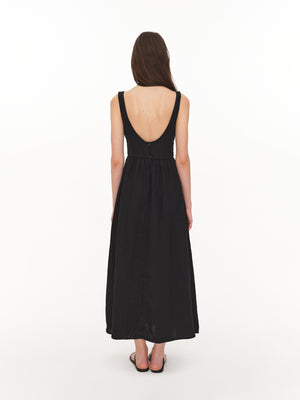 Linen midi dress black
