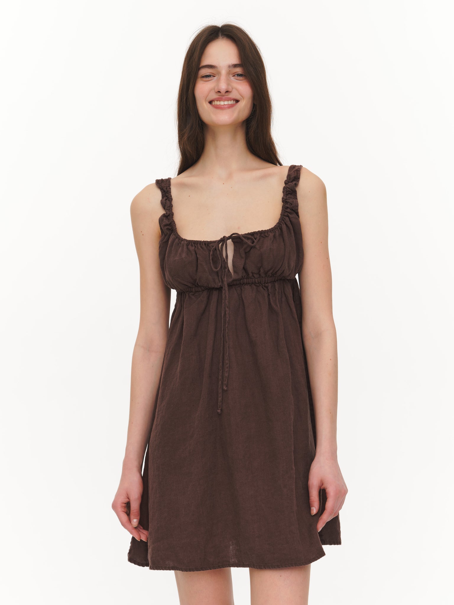 Linen mini dress brown