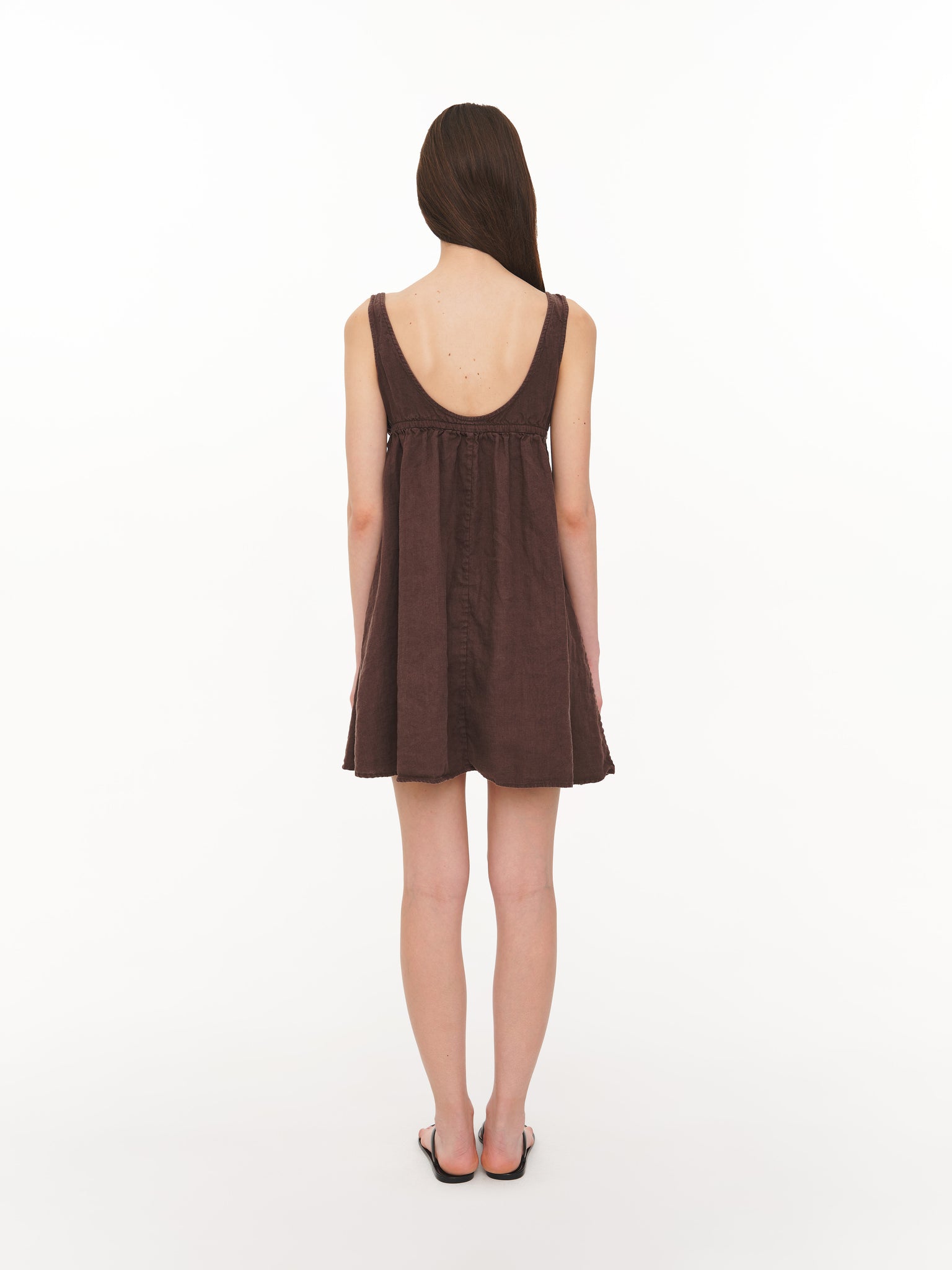 Linen mini dress brown
