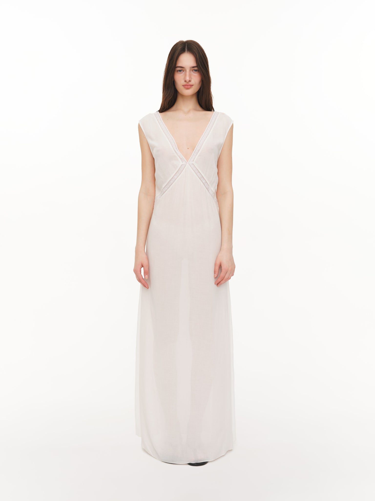 Cotton dress with lace and deep neckline