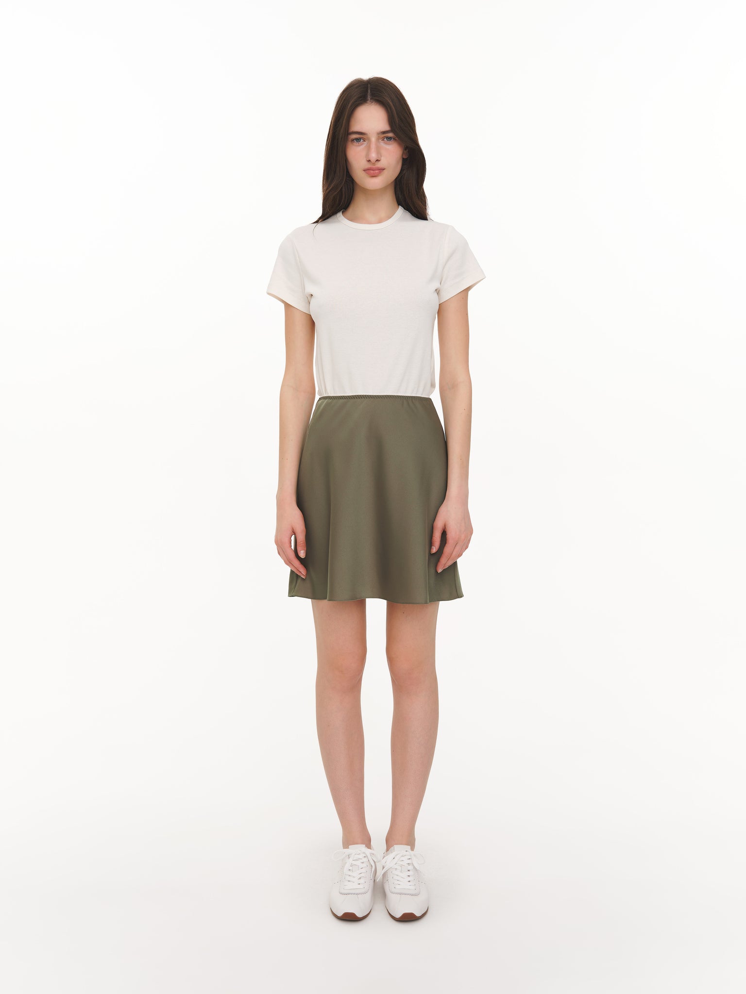 Satin mini skirt olive