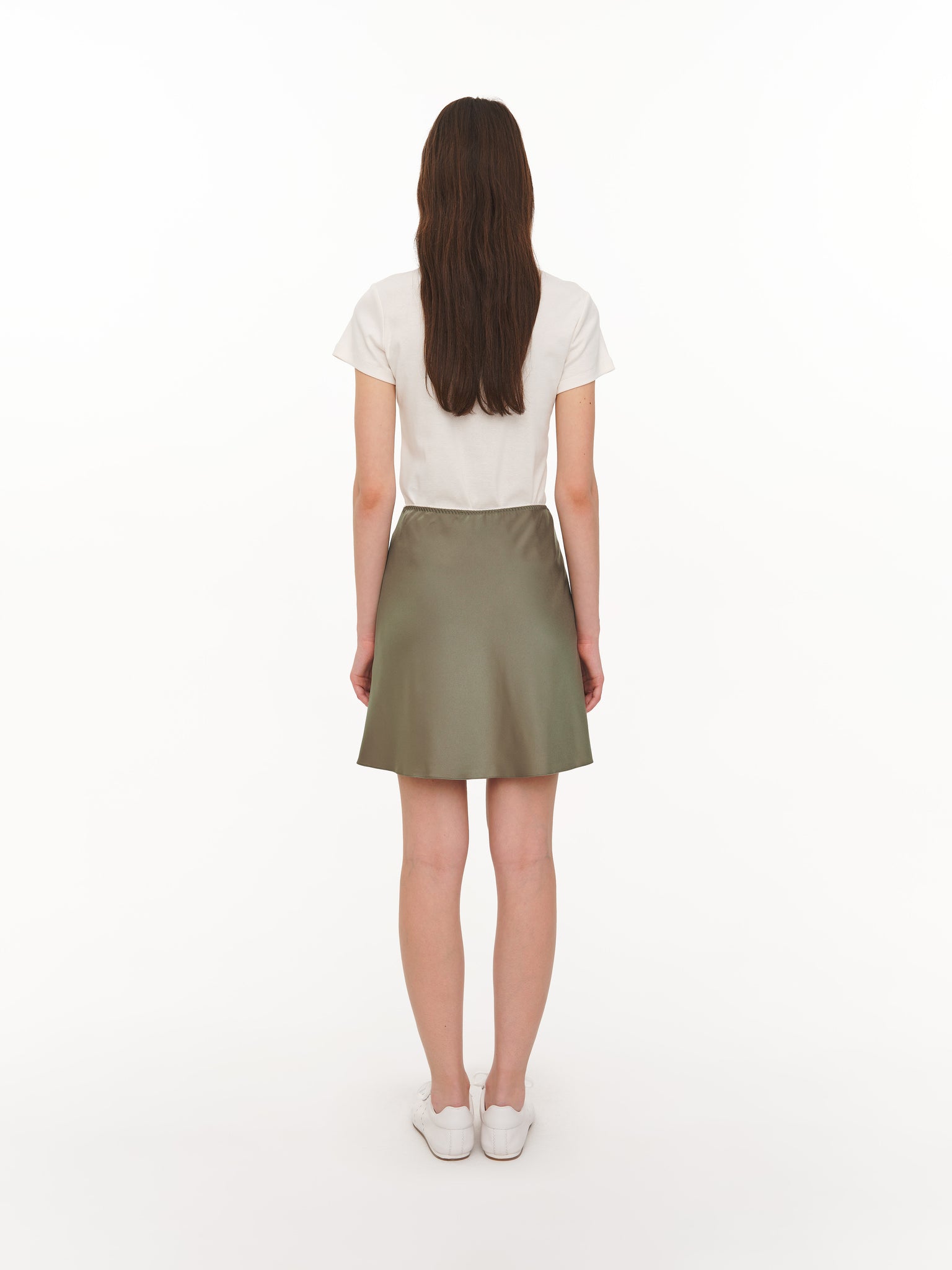 Satin mini skirt olive