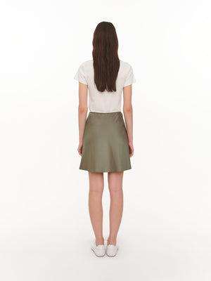 Satin mini skirt olive