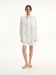 White Elastic-Waist Shorts