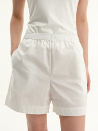 White Elastic-Waist Shorts