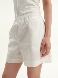 White Elastic-Waist Shorts